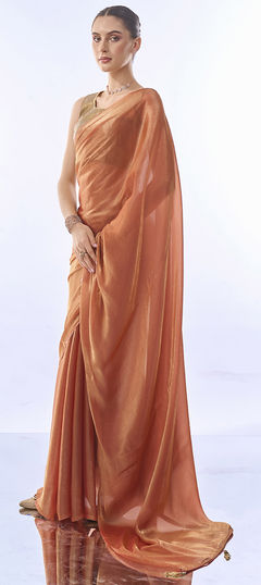 Beige and Brown color Saree in Art Silk fabric with Thread work