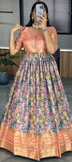 Multicolor color Gown in Silk cotton fabric with Floral, Weaving work