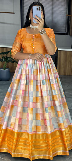 Multicolor color Gown in Silk cotton fabric with Floral, Weaving work