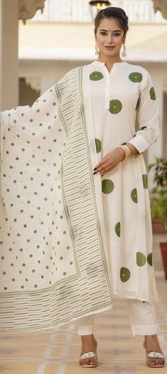 Festive, Summer White and Off White color Salwar Kameez in Cotton fabric with Straight Cut Dana, Mirror work : 1950394