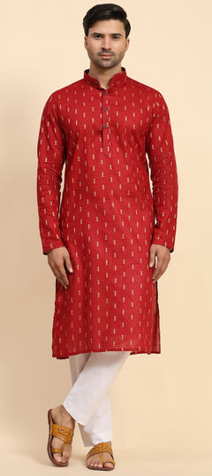 Casual Red and Maroon color Kurta in Cotton fabric with Weaving work : 1950538