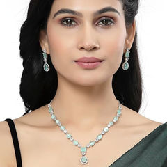 Gold Rodium Polish Green color Necklace in Metal Alloy studded with Austrian diamond