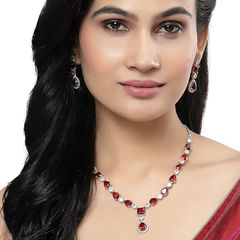 Gold Rodium Polish Red and Maroon color Necklace in Metal Alloy studded with Austrian diamond