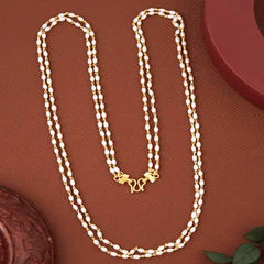 Gold Rodium Polish White and Off White color Chain in Metal Alloy studded with Beads