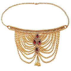 Gold Rodium Polish Red and Maroon color Waist Chain in Metal Alloy studded with Kundan