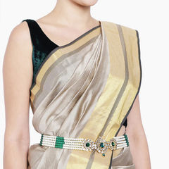 Gold Rodium Polish Green color Waist Chain in Metal Alloy studded with CZ Diamond
