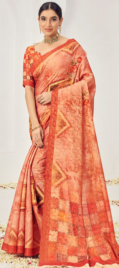 Pink and Majenta color Saree in Viscose fabric with Digital Print, Floral, Weaving work