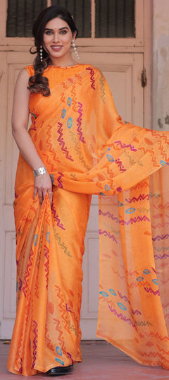 Orange color Saree in Chiffon fabric with Printed work