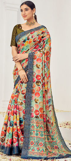 Multicolor color Saree in Viscose fabric with Digital Print, Floral, Weaving work