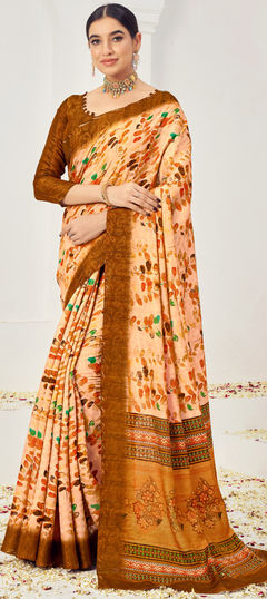 Pink and Majenta color Saree in Viscose fabric with Digital Print, Floral, Weaving work