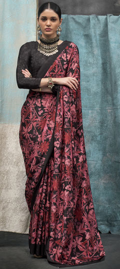 Red and Maroon color Saree in Art Silk fabric with Floral, Printed work