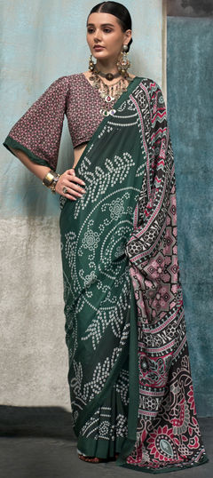 Green color Saree in Art Silk fabric with Floral, Printed work