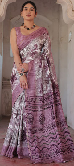 White and Off White color Saree in Blended fabric with Printed work