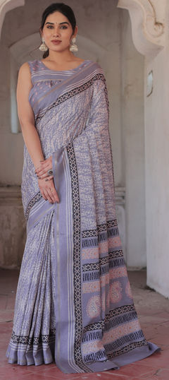 Purple and Violet color Saree in Blended fabric with Printed work