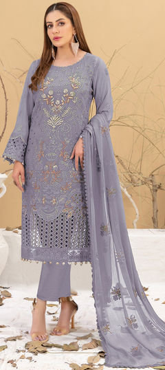 Purple and Violet color Salwar Kameez in Faux Georgette fabric with Embroidered, Sequence, Thread work