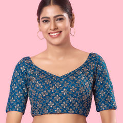 Blue color Blouse in Silk fabric with Embroidered, Thread work