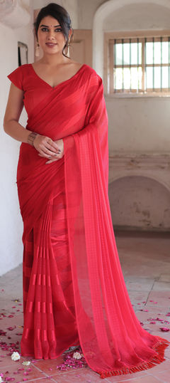 Festive, Reception Red and Maroon color Saree in Georgette fabric with Classic Thread work : 1951061