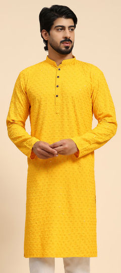 Yellow color Kurta in Rayon fabric with Embroidered, Thread work