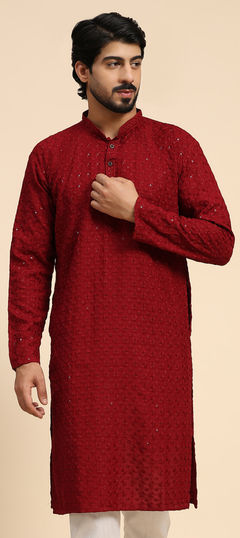 Red and Maroon color Kurta in Rayon fabric with Embroidered, Thread work