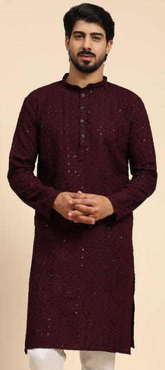 Purple and Violet color Kurta in Rayon fabric with Embroidered, Thread work