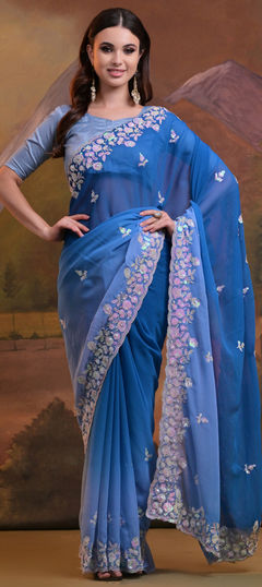 Blue color Saree in Georgette fabric with Sequence work