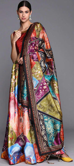 Festive, Party Wear, Reception Multicolor color Lehenga in Satin Silk fabric with Umbrella Shape Printed work : 1951230