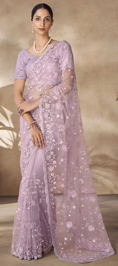 Bridal, Wedding Pink and Majenta color Saree in Net fabric with Classic Sequence, Thread, Zircon work : 1951397