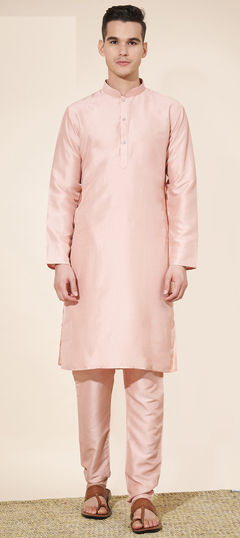 Pink and Majenta color Kurta Pyjamas in Art Silk fabric with Thread work