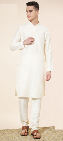 White and Off White color Kurta Pyjamas in Art Silk fabric with Thread work