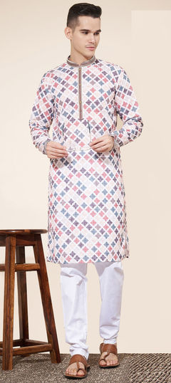 Multicolor color Kurta Pyjamas in Cotton fabric with Digital Print, Embroidered, Sequence, Thread work