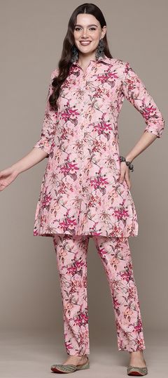 Pink and Majenta color Co-ords Set in Cotton fabric with Floral, Printed work