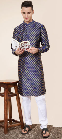 Blue color Kurta Pyjamas in Jacquard fabric with Resham, Thread, Weaving work