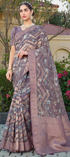 Multicolor color Saree in Organza Silk fabric with Printed, Weaving work