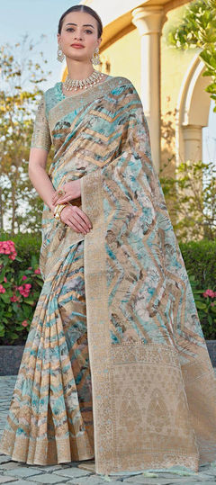 Multicolor color Saree in Organza Silk fabric with Printed, Weaving work