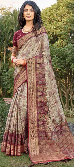 Festive, Traditional, Wedding Multicolor color Saree in Silk fabric with South Floral, Printed, Weaving work : 1951652