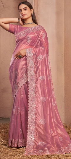 Pink and Majenta color Saree in Shimmer fabric with Embroidered, Thread, Zari work