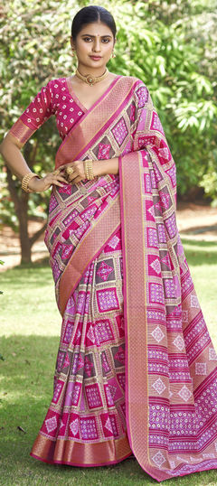 Pink and Majenta color Saree in Art Silk fabric with Printed, Weaving work