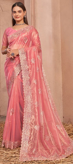 Pink and Majenta color Saree in Shimmer fabric with Embroidered, Thread, Zari work