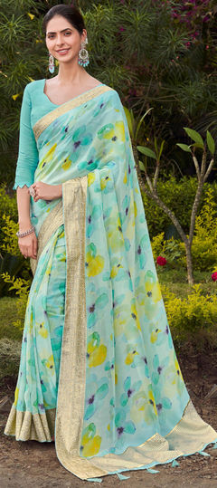 Reception, Traditional, Wedding Blue color Saree in Silk fabric with South Printed, Weaving, Zari work : 1951691