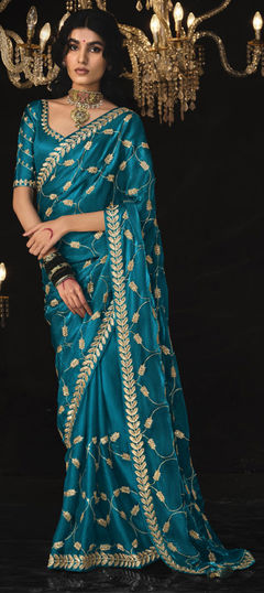 Blue color Saree in Silk fabric with Embroidered, Sequence, Thread work