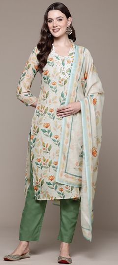 Multicolor color Salwar Kameez in Linen fabric with Cut Dana, Floral, Printed, Sequence work