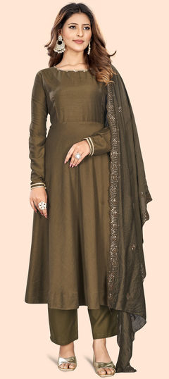 Green color Salwar Kameez in Art Silk fabric with Thread work