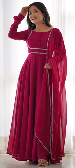 Engagement, Festive, Party Wear Pink and Majenta color Salwar Kameez in Georgette fabric with Anarkali Lace work : 1951852