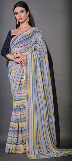 Casual Multicolor color Saree in Georgette fabric with Classic Lace, Printed, Sequence work : 1952118