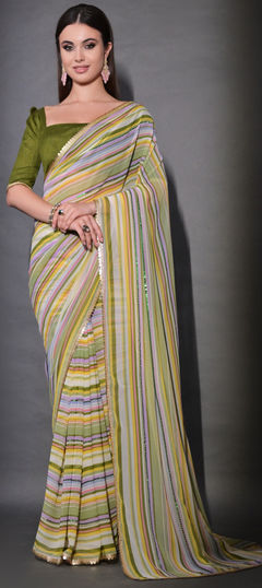 Multicolor color Saree in Georgette fabric with Lace, Printed, Sequence work