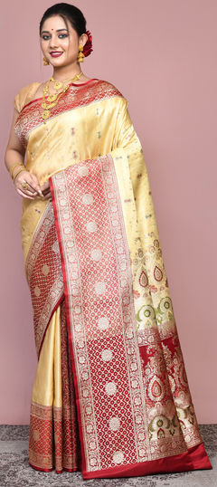 Beige and Brown color Saree in Silk fabric with Weaving, Zari work