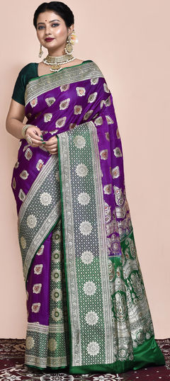 Pink and Majenta color Saree in Silk fabric with Weaving, Zari work