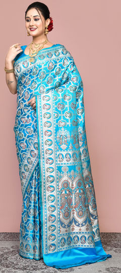 Blue color Saree in Silk fabric with Weaving, Zari work