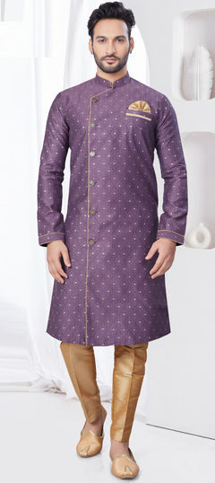 Purple and Violet color IndoWestern Dress in Jacquard fabric with Weaving work