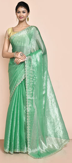 Bridal, Wedding Green color Saree in Shimmer fabric with Classic Sequence, Stone work : 1952296